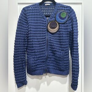 Miu Miu Blue Textured Sweater with Circular Accents